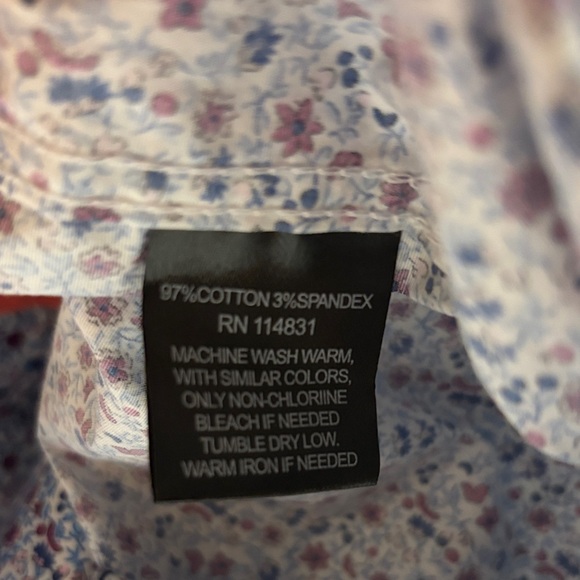 Classic Blue Floral Patterned Stretch Button Down Shirt - Picture 10 of 10